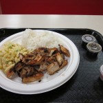 Chicken Teriyaki Plate Lunch: Freshly chargrilled chicken breast sliced and served with macaroni salad and rice.